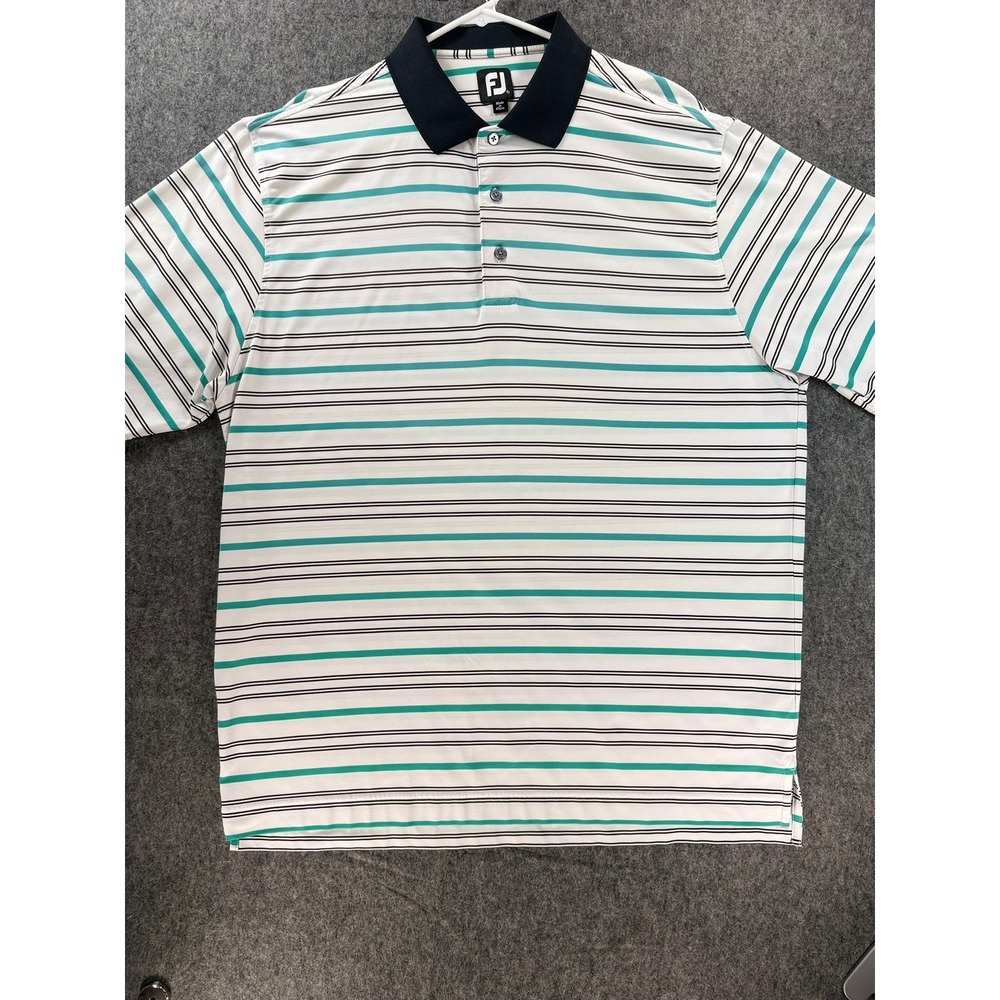 FootJoy Golf Polo Shirt Mens XL White Teal Striped ProDry Short Sleeve EPO